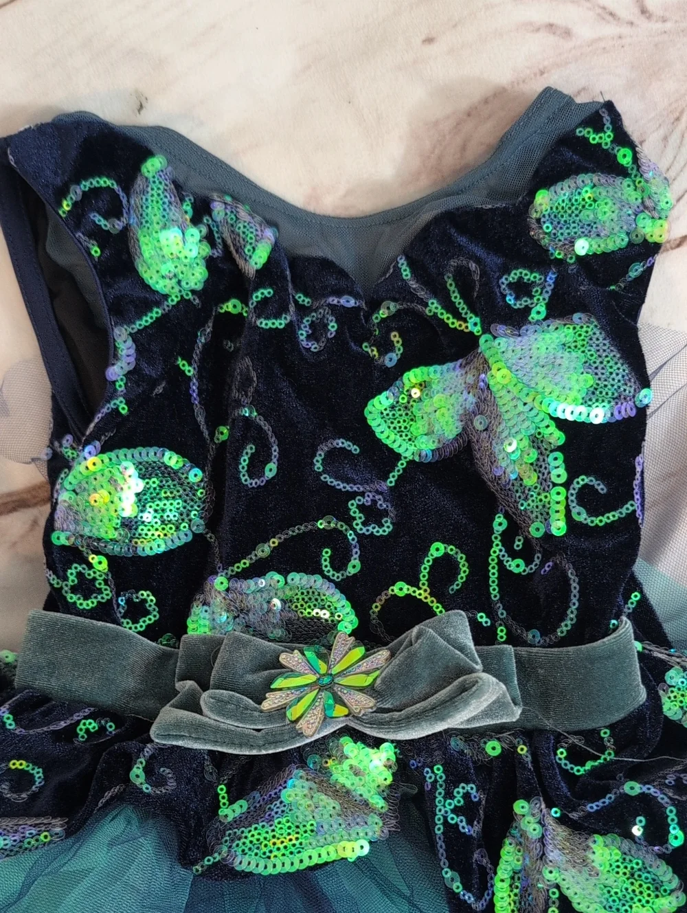 Weissman Navy and Teal Sequin Tulle Dance Costume Childs XS Or 4/5